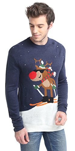 *daisysboutique* Men's Holiday Reindeer Snowman Santa Snowflakes Sweater, Color Name: Skiing