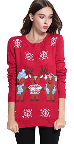 *daisysboutique* Women's Christmas Reindeer Themed Knitted Holiday Sweater Girl Pullover (Large, Friends)