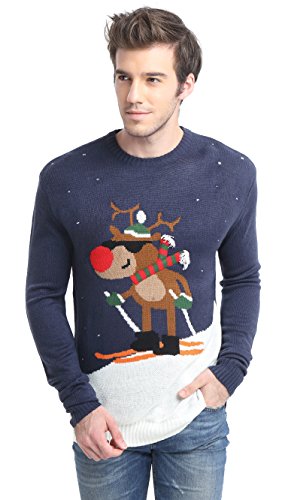 *daisysboutique* Men's Holiday Reindeer Snowman Santa Snowflakes Sweater, Color Name: Skiing