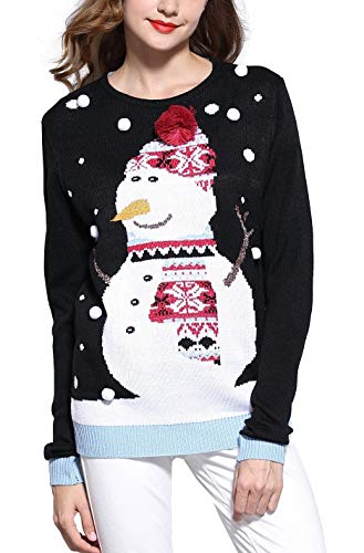 *daisysboutique* Women's Christmas Reindeer Themed Knitted Holiday Sweater Girl Pullover (Large, 3D Hat Black)