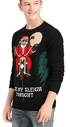 v28 Men's Christmas Reindeer Snowman Penguin Santa and Snowflake Sweater (Small, Santa-Motorbike)