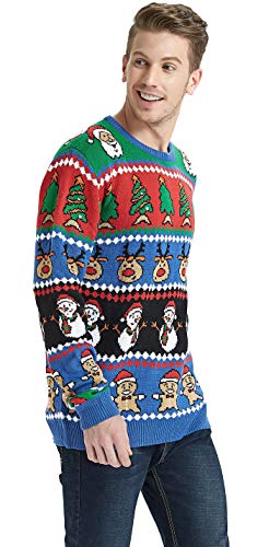 Daisyboutique Men's Christmas Rudolph Reindeer Holiday Sweater Cardigan Cute Ugly Pullover, Color Name: Reindeer-Santa-More