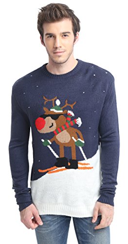 *daisysboutique* Men's Holiday Reindeer Snowman Santa Snowflakes Sweater, Color Name: Skiing