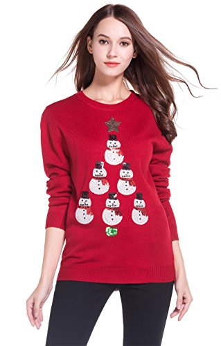 Women's Christmas Cute Reindeer Snowflakes Knitted Sweater Girl Pullover (Large, Snowmans)