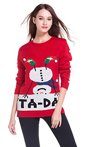 Women's Christmas Cute Reindeer Snowflakes Knitted Sweater Girl Pullover (Large, Ta-Da)