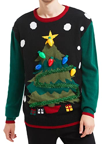 Men's Christmas Holiday Reindeer Snowman Santa Snowflakes Traditional Knitted Ugly Sweater (Medium, LitesTree-M14)