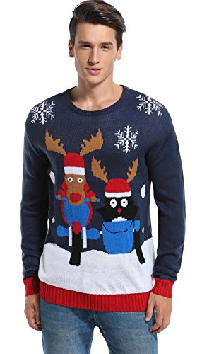 *daisysboutique* Men's Christmas Reindeer Sweater Cute Ugly Pullover, Color Name: Reindeer+Penguin