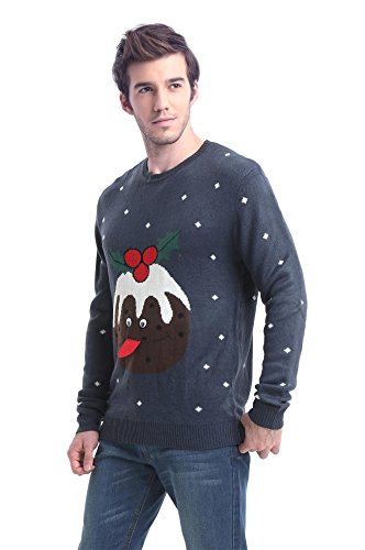 Daisysboutique Men's Holiday Christmas Reindeer Snowman Santa Snowflakes Sweater, Color Name: Dessert Blue