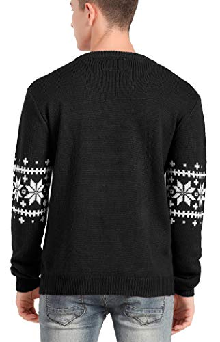 v28 Men's Christmas Reindeer Snowman Penguin Santa and Snowflake Sweater, Color Name: Deerftb-Black