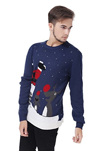 V28 Men's Christmas Reindeer Snowman Penguin Santa and Snowflake Sweater (X-Large, InTheChimney)