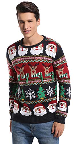 Men's Christmas Festive Cardigan Reindeer Snowman Santa Snowflakes Knitted Ugly Sweater, Color Name: Striped Santa