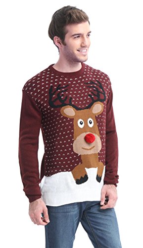 *daisysboutique* Men's Holiday Reindeer Snowman Santa Snowflakes Sweater, Color Name: Reindeer-PomPom Nose