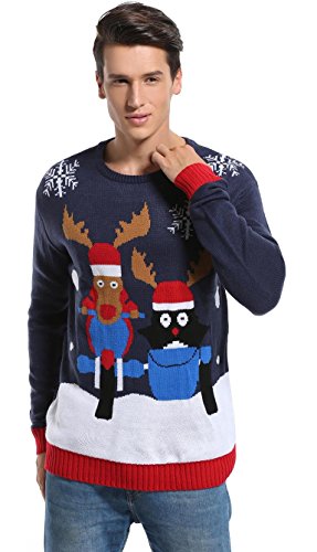 *daisysboutique* Men's Christmas Reindeer Sweater Cute Ugly Pullover, Color Name: Reindeer+Penguin