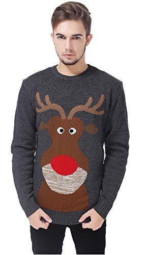 V28 Men's Christmas Reindeer Snowman Penguin Santa and Snowflake Sweater (XX-Large, CutieReindeer)