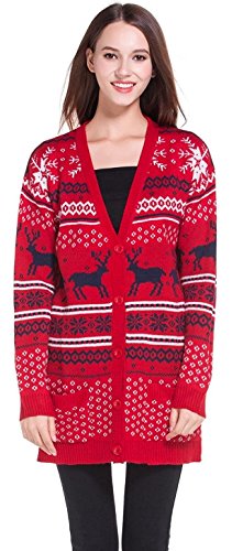 Womens Oversized Christmas Reindeer Cardigan (Large, Red2 Reindeer Cardigan)