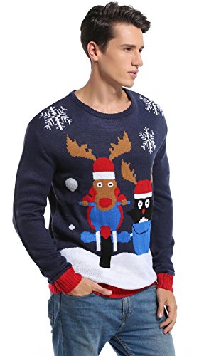 *daisysboutique* Men's Christmas Reindeer Sweater Cute Ugly Pullover, Color Name: Reindeer+Penguin