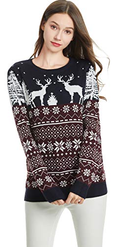 *daisysboutique* Women's Christmas Reindeer Themed Knitted Holiday Sweater Girl Pullover (Large, 2reindeerfs)