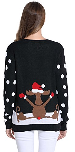 *daisysboutique* Women's Christmas Reindeer Themed Knitted Holiday Sweater Girl Pullover (Large, Skiing)