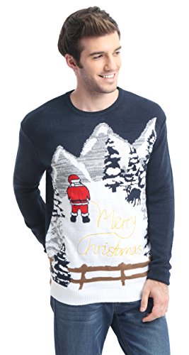 Men's Christmas Reindeer Snowman Santa Snowflakes Sweater (Large, Santa Ps)