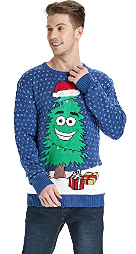 Men's Christmas Festive Cardigan Reindeer Snowman Santa Snowflakes Knitted Ugly Sweater (Large, Smile)