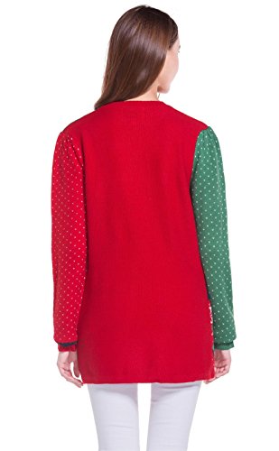 Women's Christmas Cute Reindeer Snowflakes Knitted Sweater Girl Pullover (Large, GreenRedSlves)