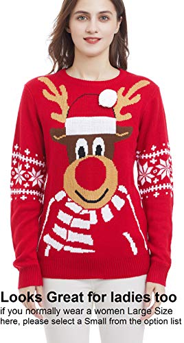 v28 Men's Christmas Reindeer Snowman Penguin Santa and Snowflake Sweater, Color Name: Deerftb-red