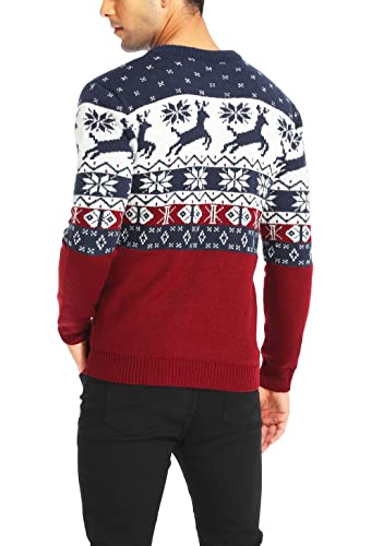 Men's Christmas Holiday Reindeer Snowman Santa Snowflakes Traditional Knitted Ugly Sweater, Color Name: LitesTree-M14