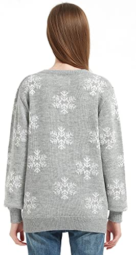 Women's Christmas Reindeer Traditional Knitted Holiday Ugly Sweater Girl Pullover Cardigan (Large, SequinSnwmn-F7)