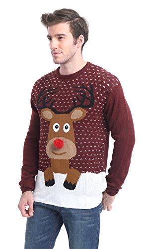 *daisysboutique* Men's Holiday Reindeer Snowman Santa Snowflakes Sweater, Color Name: Reindeer-PomPom Nose