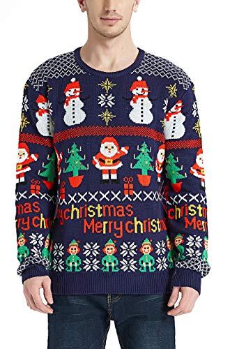 Daisyboutique Men's Christmas Rudolph Reindeer Holiday Sweater Cardigan Cute Ugly Pullover, Color Name: Santa-Tree-Snowman