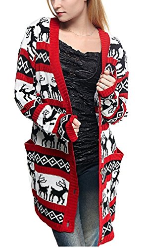 Womens Oversized Christmas Reindeer Cardigan, Color Name, Red Reindeer Cardigan