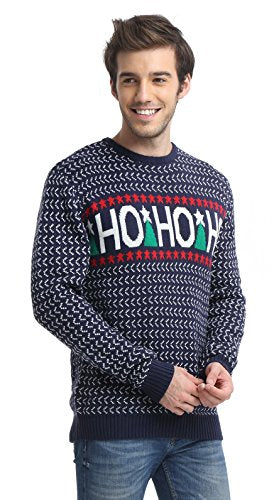 Men's Christmas Reindeer Snowman Santa Snowflakes Sweater (Large, HoHoHo)