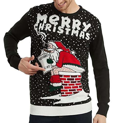 Men's Christmas Rudolph Reindeer Holiday Festive Knitted Sweater Cardigan Cute Ugly Pullover Jumper(Large, Resting-M9)