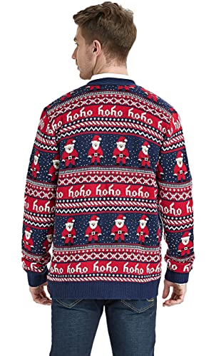 Daisyboutique Men's Christmas Rudolph Reindeer Holiday Sweater Cardigan Cute Ugly Pullover, Color Name: Santa-Print-Cardigan