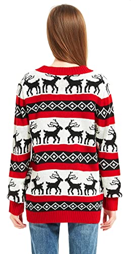 Women's Christmas Reindeer Traditional Knitted Holiday Ugly Sweater Girl Pullover Cardigan (Large, RndrCardi-F1)