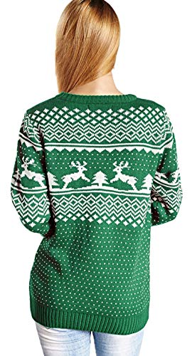 v28 Women's Patterns Reindeer Snowman Tree Snowflakes Christmas Sweater Cardigan (Large, Deer&Tree-Green)