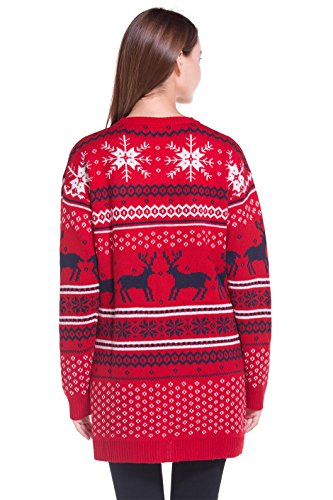 Womens Oversized Christmas Reindeer Cardigan (Large, Red2 Reindeer Cardigan)