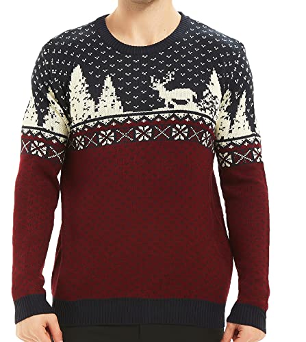 Men's Christmas Reindeer Snowman Penguin Santa and Snowflakes Sweater, Color Name: ReindeerFS