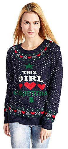 V28 Women's Christmas Reindeer Snowflakes Sweater Pullover (Tag L (US size 10), Blue-LvXmas)