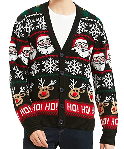 Men's Christmas Rudolph Reindeer Holiday Festive Knitted Sweater Cardigan Cute Ugly Pullover Jumper(Large, SntRndrCardi-M2)