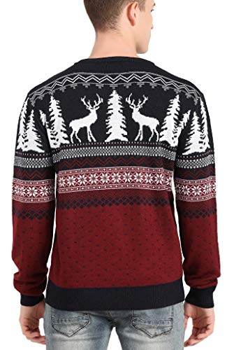 Men's Christmas Reindeer Snowman Penguin Santa and Snowflake Sweater, Color Name: Deer&Tree-View-red