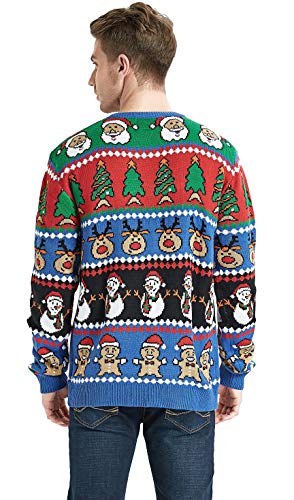 Daisyboutique Men's Christmas Rudolph Reindeer Holiday Sweater Cardigan Cute Ugly Pullover, Color Name: Reindeer-Santa-More