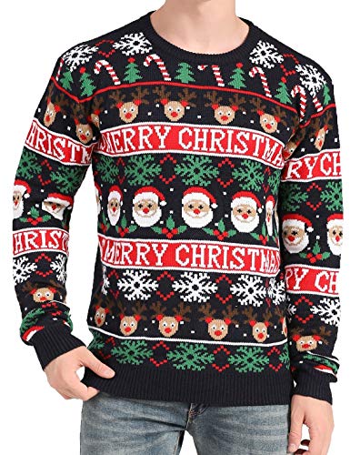 v28 Men's Christmas Reindeer Snowman Penguin Santa and Snowflake Sweater, Color Name: Christmas-Banner