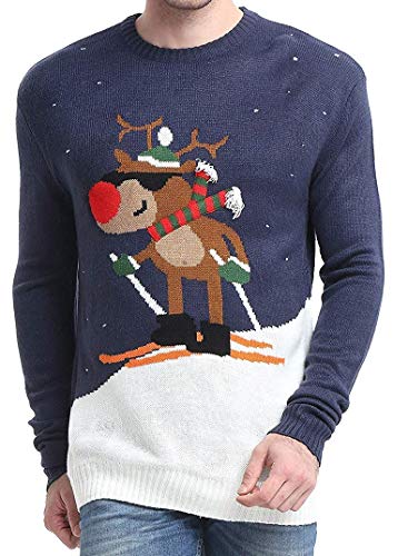 *daisysboutique* Men's Holiday Reindeer Snowman Santa Snowflakes Sweater, Color Name: Skiing