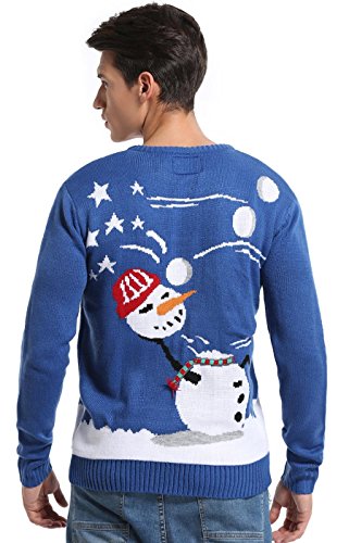 *daisysboutique* Men's Christmas Holiday Snowman Sweater Cute Ugly Pullover, Color Name: Snowball Fight