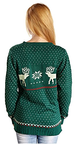 V28 Women's Christmas Reindeer Snowflakes Sweater Pullover (Tag L (US size 10), Green-B)