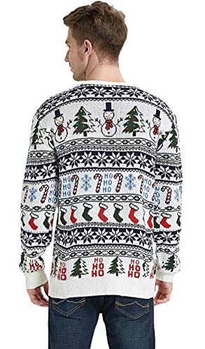 Daisyboutique Men's Christmas Rudolph Reindeer Holiday Sweater Cardigan Cute Ugly Pullover, Color Name: Snowman-Tree-More