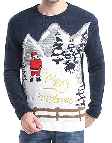 Men's Christmas Reindeer Snowman Santa Snowflakes Sweater (Large, Santa Ps)