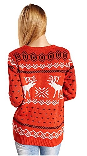 CHRISTMAS Sweater / Cardigan, with Various Lovely Patterns of Reindeer / Snowman / Snowflakes / Tree (L, Deer&Snowflake-Red)