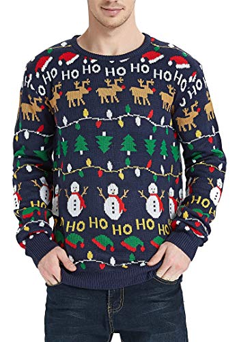 Daisyboutique Men's Christmas Rudolph Reindeer Holiday Sweater Cardigan Cute Ugly Pullover, Color Name: Reindeer-hat-Snowman